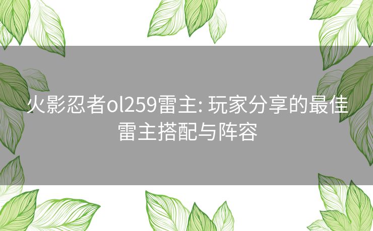 火影忍者ol259雷主: 玩家分享的最佳雷主搭配与阵容 火影忍者ol259雷主: 玩家分享的最佳雷主搭配与阵容