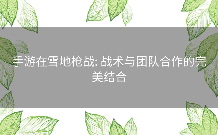 手游在雪地枪战: 战术与团队合作的完美结合 手游在雪地枪战: 战术与团队合作的完美结合